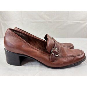 LAURA SCOTT Women's Size 9 M Block Heel Brown Leather Shoes Pumps Buckle Apron